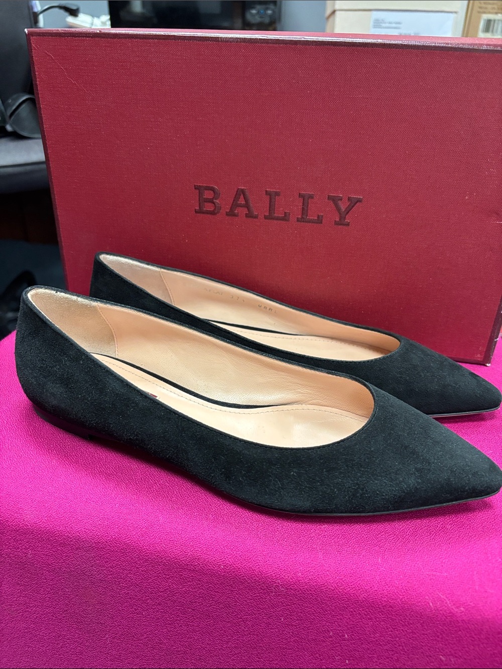 Bally Black Suede Pointed-Toe Flats for Women